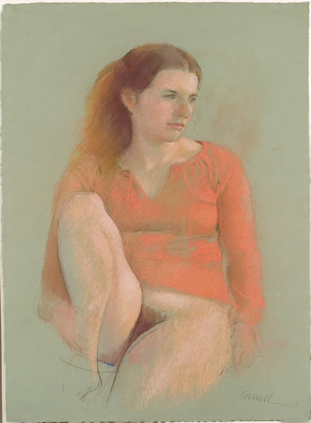 Untitled (Model in Red Shirt, Drawn on Green Paper)